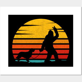 Vintage Retro Bigfoot Walking Golden Retriever Posters and Art